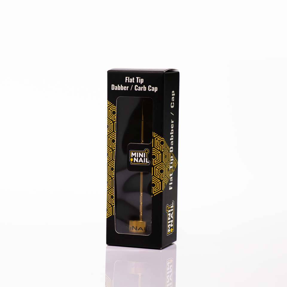 Gold Mini Nail E Nail Flat Tip Dab Tool and Cyclone Carb Cap In Package