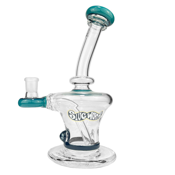 Top Hat eNail Glass Dab Rig Teal MiniNail and Slugworth Side View