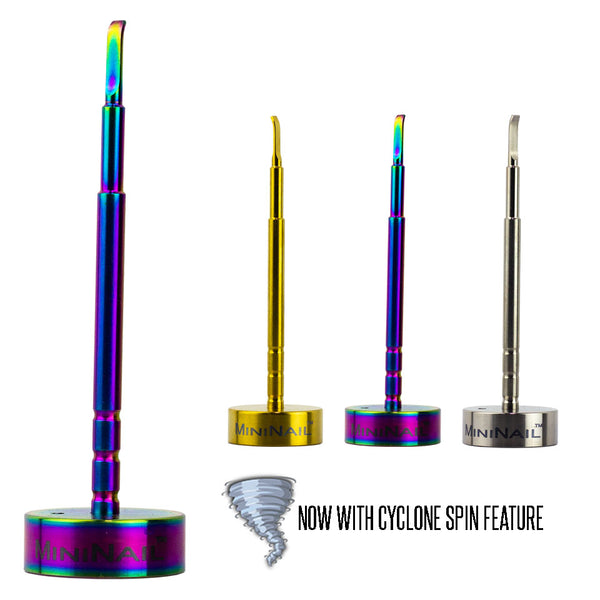 MiniNail Flat Tip Carb Cap Dabber with Cyclone Spin Feature Color Options Rainbow Gold Silver