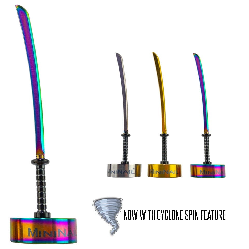 MiniNail Ninja Sword Dabber and Carb Cap with Cyclone Spin Feature Color Options Rainbow Gold Silver