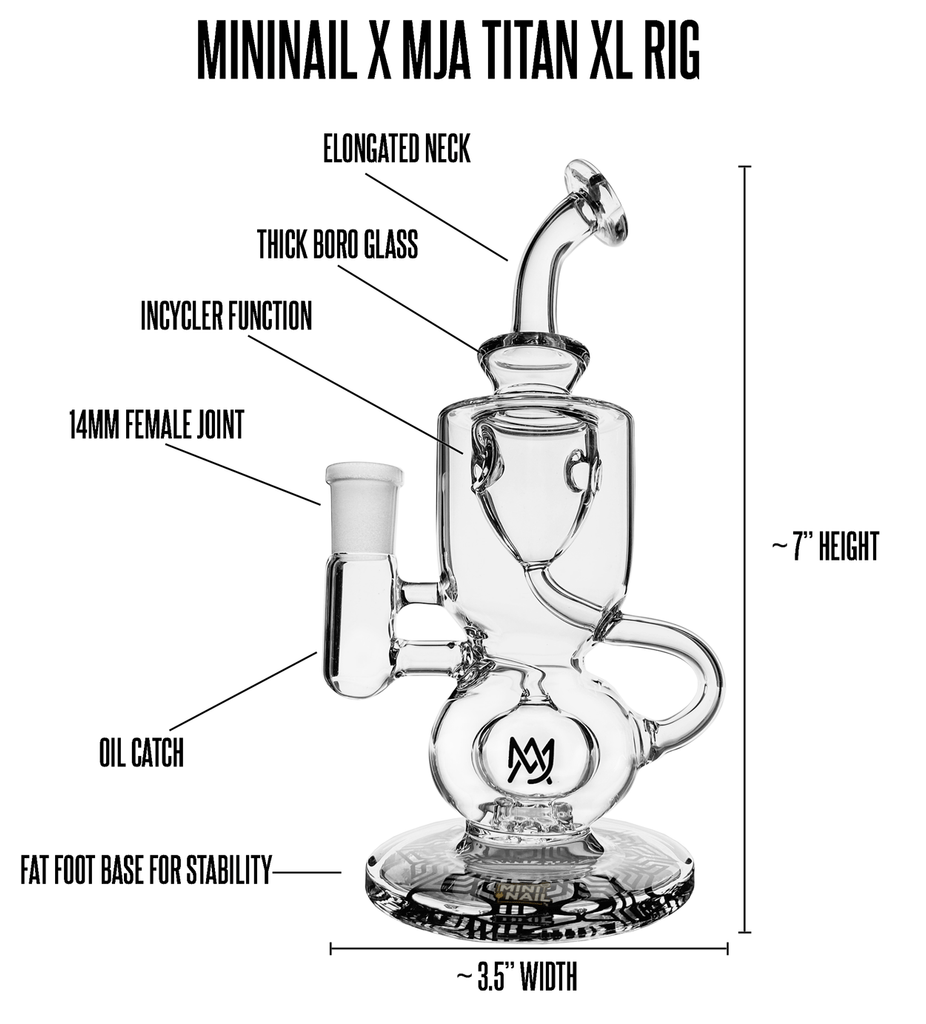 MiniNail x MJArsenal Titan XL e nail Dab Rig Infographic 7 inch tall 3.5 inch wide