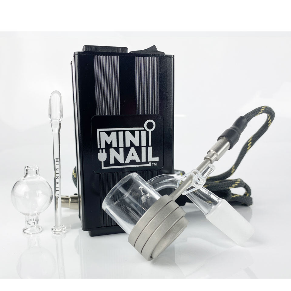 Black MiniNail Quartz Banger and glass dabber
